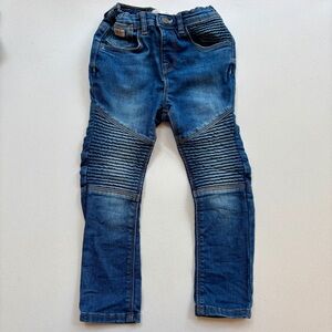 Zara Medium-Wash Moto Jeans with Ribbed Knee Panels